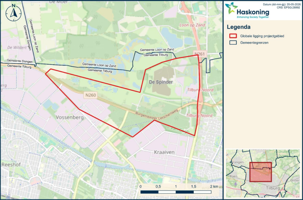 Kaart met zoekgebied windmolens Spindervossenberg